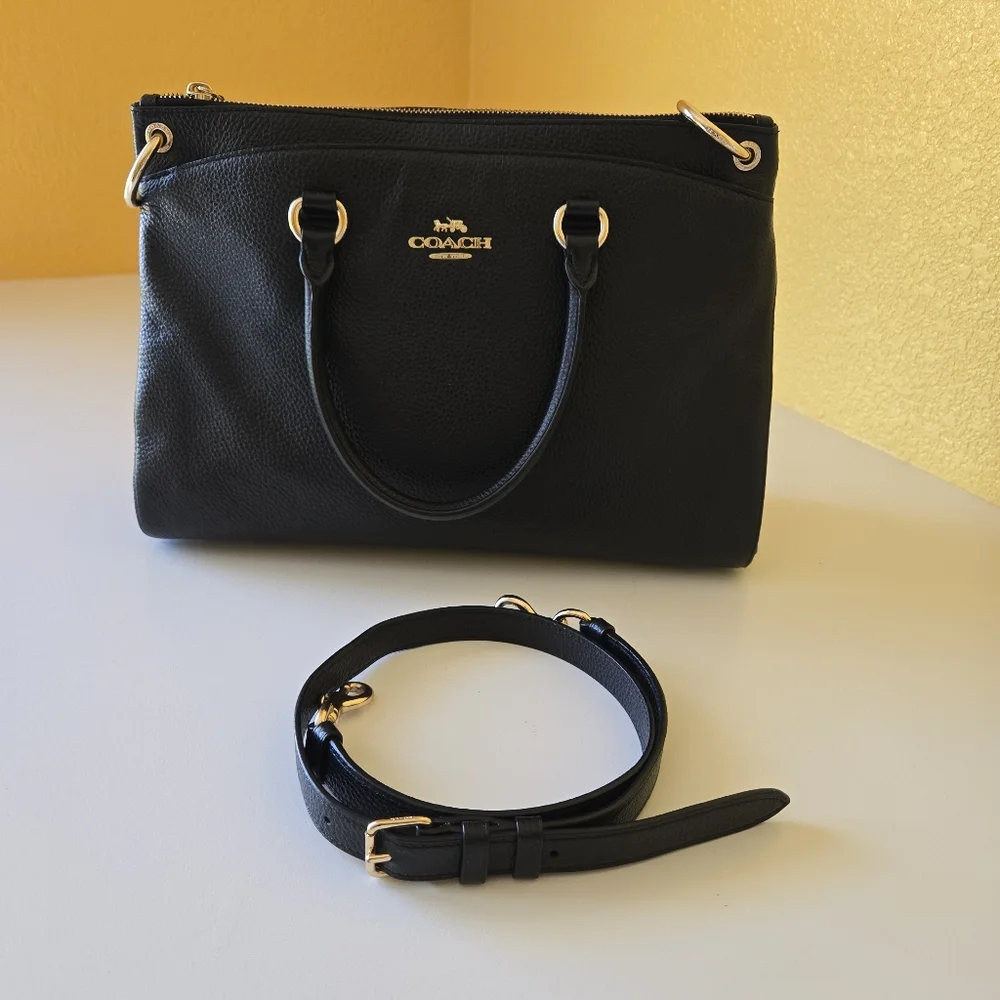 Coach F77884 Mia Pebbled Black Leather Convertible Satchel Top Handle Handbag - Picture 2 of 16